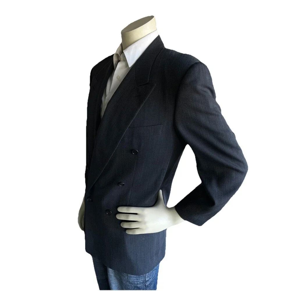 Vestimenta (Armani) Men 38 Blazer Wool Double Breasted Birdseye Sport Coat Italy